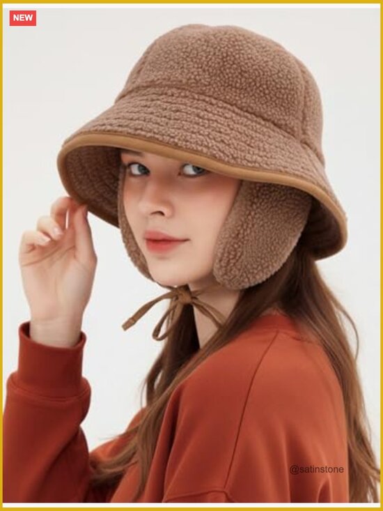 Women\'s Warm Fluffy Fuzzy Bucket Hat with Ear Flaps Cotton Polyester main image 6